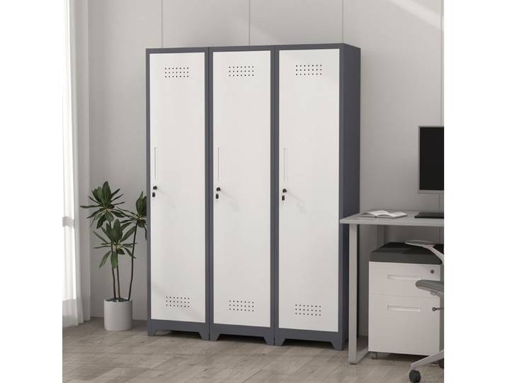 Armoire de rangement en métal avec porte verrouillable tringle et 4 compartiments pour buanderie et bureau - UVRION