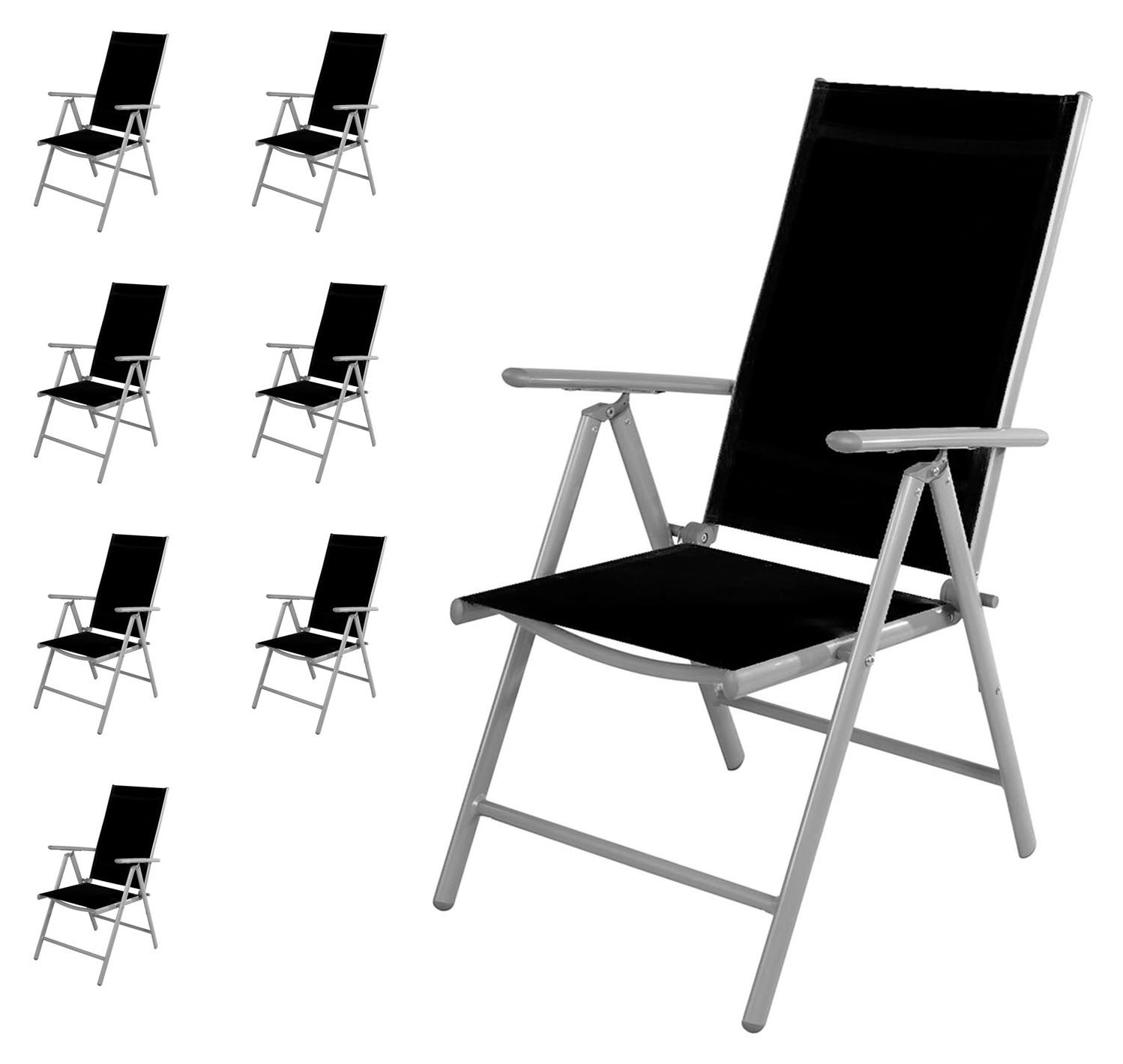 8 Stück Garten Klappstuhl Aluminium - Textilen Silbergrau/Schwarz