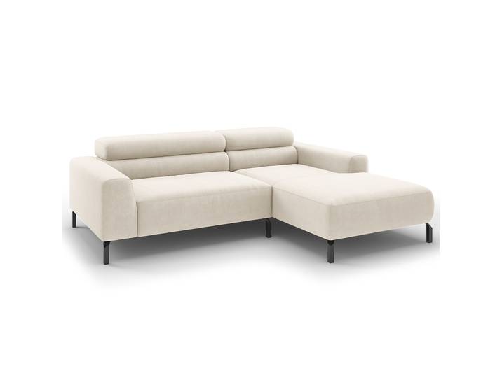 Ecksofa Longchair opt Funktion Weiß Webstoff Esila 223cm Longchair davorstehend rechts Kopfstütze verstellbar