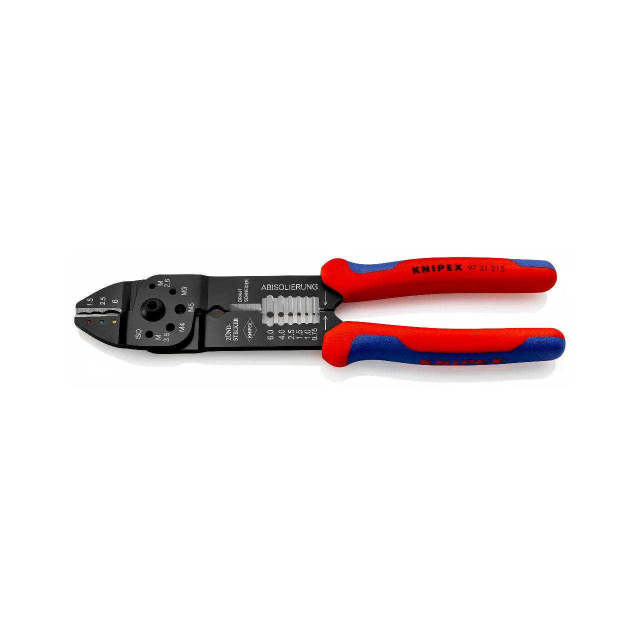 Knipex Crimpzange 97 21 215 (rot/blau, Abisolieren, Crimpen 0,5 - 6,0mm²)