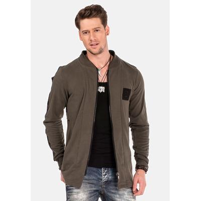 Sweatjacke CIPO & BAXX "Sweatjacke", Herren, Gr. S, grün (khaki), 70% Baumwolle, 30% Polyester, unifarben, Basic, regular fit normal, Sweatjacken Sweatjacke, mit Layeroptik, CL-305