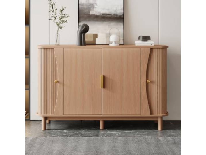 YAIXBNG Sideboard 140x40x88cm aus MDF, Kommode mit geschwungenen Kanten, 2 Schiebetüren, Stauraumschrank für Wohnzimmer Flur, bis 60kg belastbar,Beistellschrank aus Naturholz