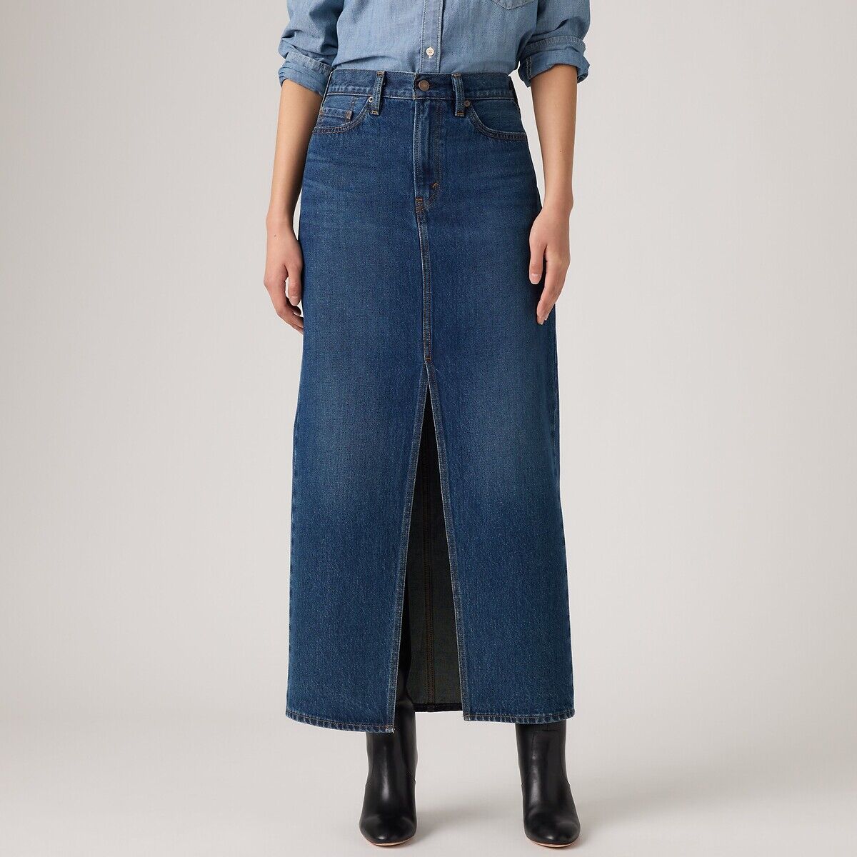 LEVI'S Jupe droite midi fendue en denim