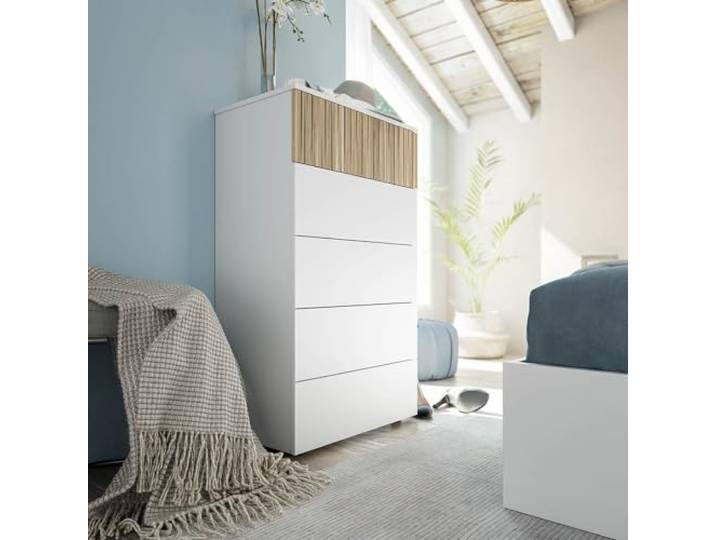 möbelando Kommode >Ethna< in Artik-Weiß/Natur - 61x109x40 (BxHxT)