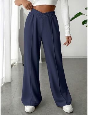 LightInthebox Women's Chinos Fashion Full Length High Waist Elastic Waistband Comfort Inelastic Athleisure Dark navy Brown Grey Summer Spring Fall Winter Loose Fit
