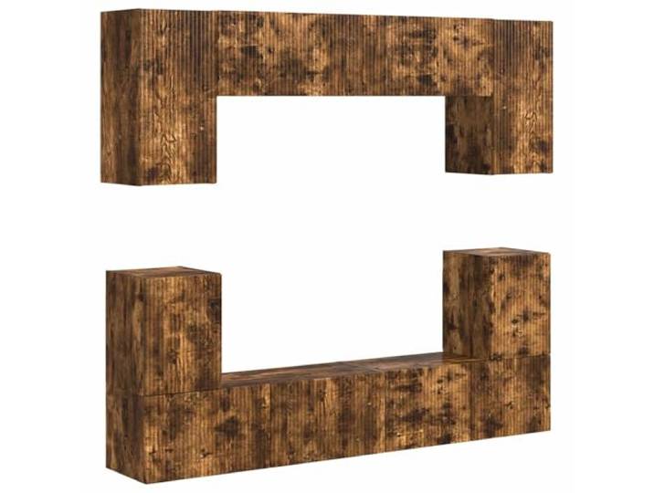 GKHPYURE TV-Möbel-Set, 5 Stück, Eiche Rauch, Holz, mehrschichtig Platzsparendes Design, Wandmontage, 7 Türen, 1 Einlegeboden, modernes Wohnzimmer