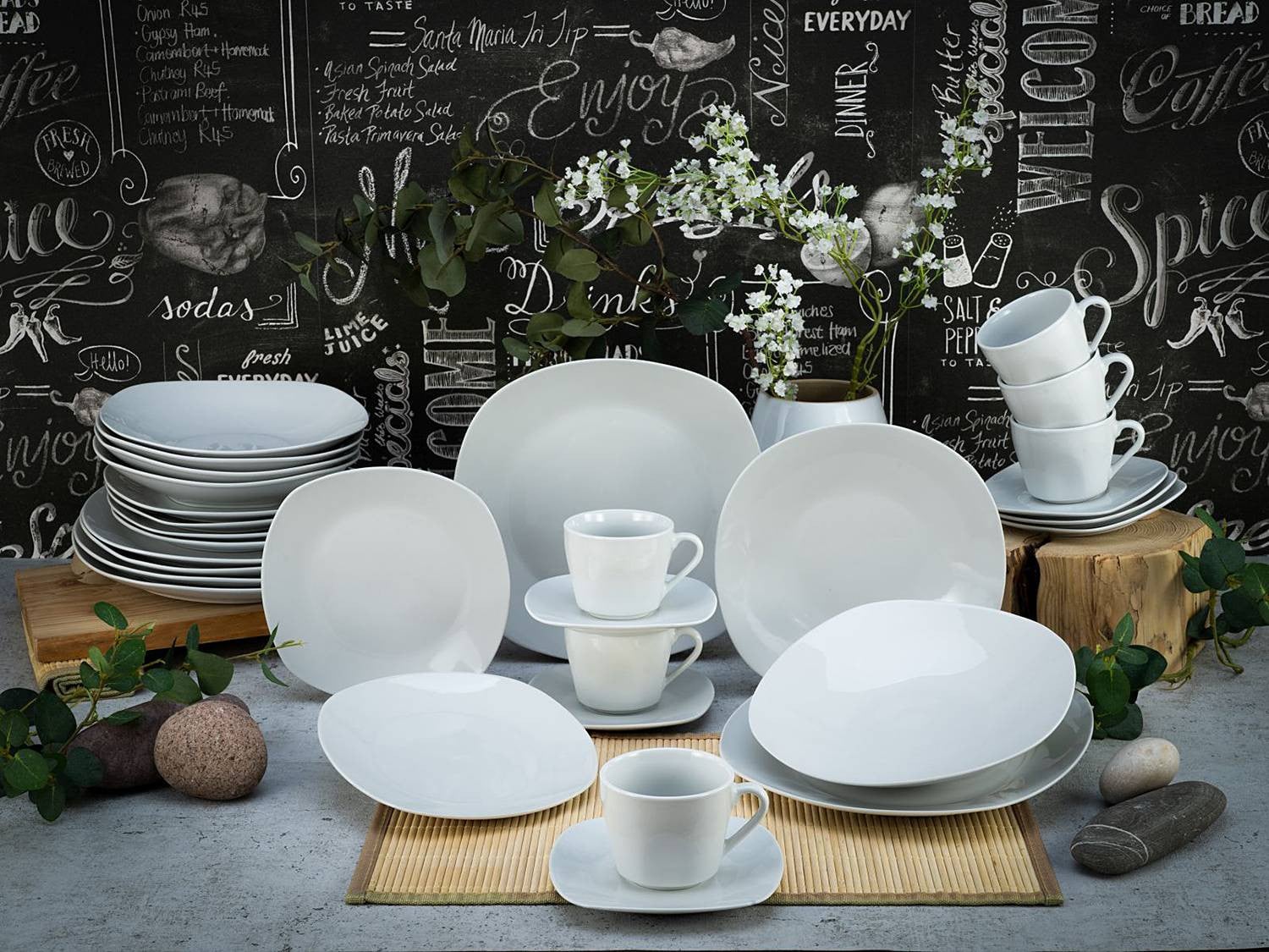 CreaTable Square 30-delige porseleinen combiservies set wit