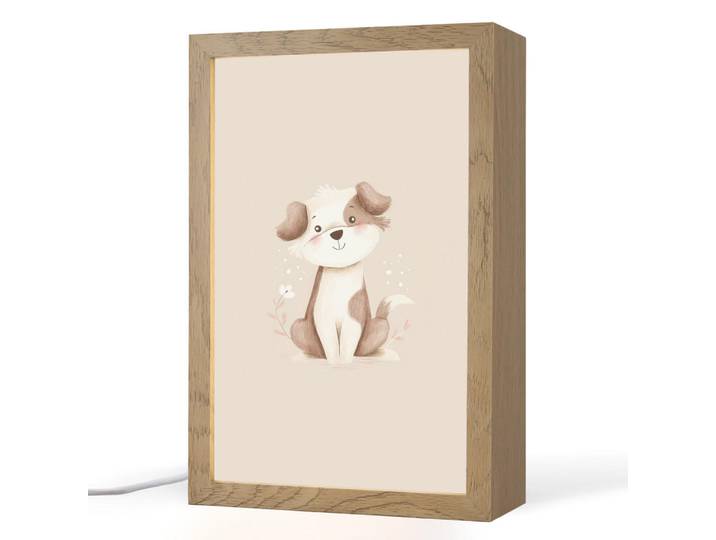 OnlyWow Nachttischlampe - Hund - Gefleckt - Braun - 20x30 cm, Beige, Holzwerkstoff, Rechteckig, LED integriert, 20x30x8 cm, Lampen & Leuchten, Innenbeleuchtung, Nachtlicht