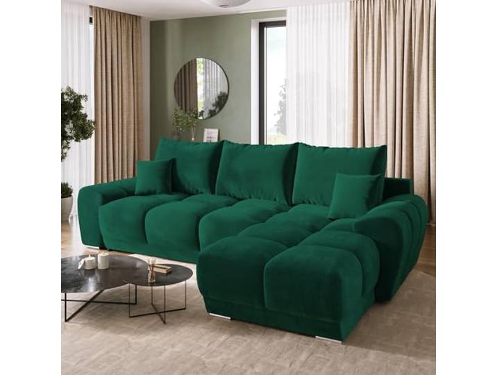 BROMARKT Ecksofa L-Form mit Schlaffunktion Bettkasten 294x184cm Dunkelgrün Wohnlandschaft mit Schlaffunktion und Bettkasten Schlafsofa L-Form Eckcouch Fünfsitzer Couch für Wohnzimmer Bettsofa NUBES