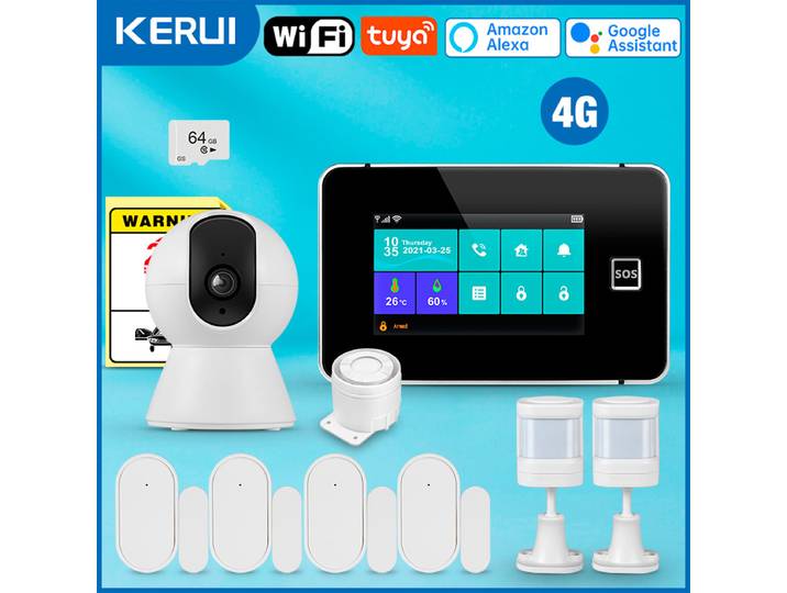 KERUI 4G/WiFi alarme de sécurité sans fil pour la maison 4.3 pouces écran tactile système d'alarme antivol avec capteur de mouvement Tuya Smart G64B