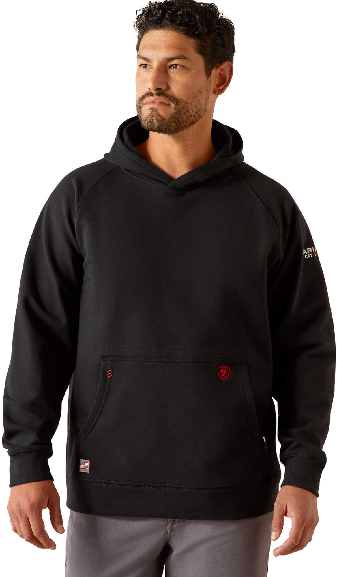 Men's Flame-Resistant DuraStretch Work Hard Live Flame-Resistantee Hoodie in Black, Size: Medium by Ariat