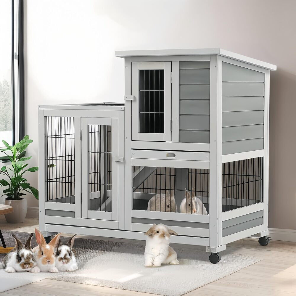 Blue Elephant Weather Resistant Rabbit Hutch Wood 85.1cm H X 94cm W X 62cm D