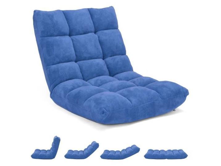 COSTWAY Chaise de sol Paresseux - Dossier Réglable à 14 Angles Tatami Fauteuil pour Lecture Méditation Bleu Navy
