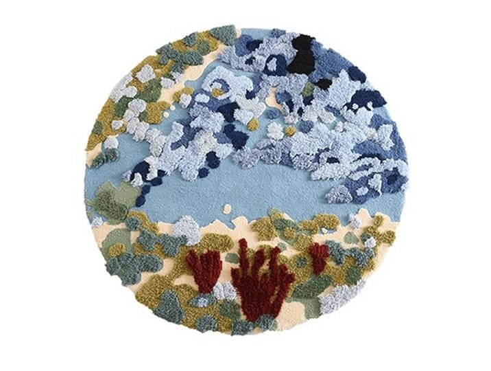 Tapis rond à motif océan, tapis en laine fait main, tapis de salon doux et épais, tapis de jeu pour chambre de garçon, décoration de luxe, tapis de table basse, tapis de chevet