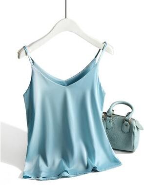 Inspire Select Women's Satin Silk Halter Cami White Backless Spaghetti Strap Summer Top blue xl