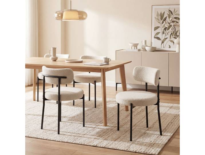 HOMCOM Chaises Salle à Manger Tissu Bouclette Acier Beige x4