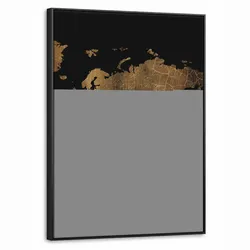 LEINWAND Bilder mit Rahmen - Weltkarte - Gold - Luxus - Erde - Schwarz - 70x100
