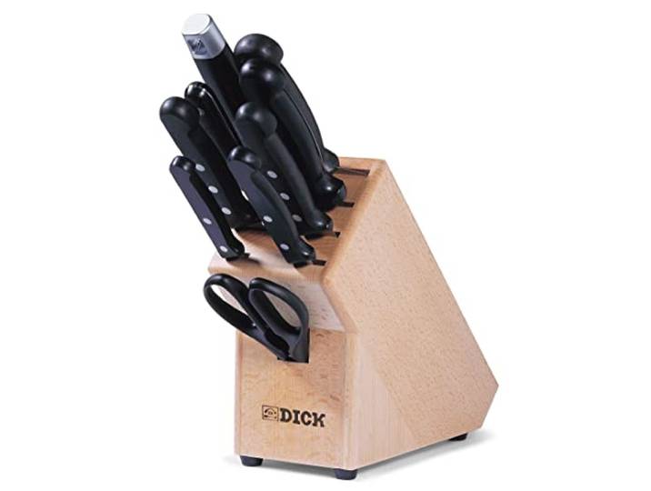 F. DICK Holzmesserblock Superior 9-teilig (Messerblock aus Holz, Set inkl. Kochmesser, Gemüsemesser, Spickmesser, Brotmesser, Küchenschere, Fleischgabel + Wetzstahl) 88080000