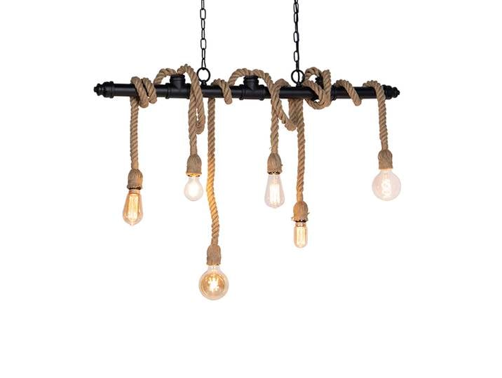 Suspension industrielle noire 6 lumières - Plural