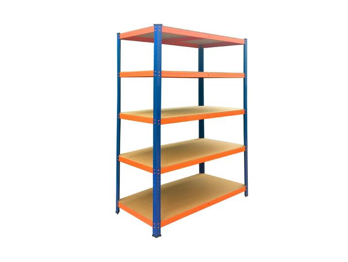 Relaxdays Schwerlastregal Blau Orange 5 Ebenen Metall, Mehrfarbig, Metall, Holzwerkstoff, Kunststoff, 100x200x60 cm, Freizeit & Co, Heimwerken, Werkstatteinrichtung, Schwerlastregal