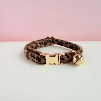 Inspire Curations Personalized Leopard Print Pet Collar With Bell dark Brown s
