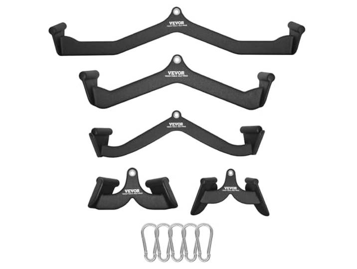 VEVOR Barres de Tirage Musculation Lot de 5\, Accessoires pour Machine à Poulie en Acier Massif et Caoutchouc\, Poignée de Tirage pour Entraînement de Force du Dos et Triceps\, pour Gym Domicile