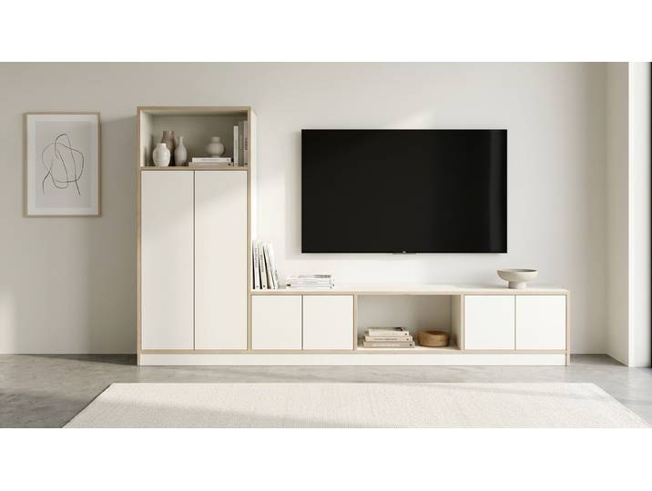 TV-Regal - TV-Schrank o. TV-Kommode mit vielen Optionen Premium Dekore Weiß Multiplex Kante