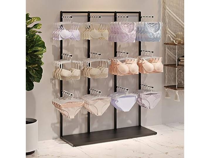 SnamicE Verstellbarer Dessous-Präsentationsständer, bodenstehendes Höschen-BH-Regal, wandfreier, perforierter Socken-Präsentationsständer (schwarz, 65 x 40 x 160 cm)，Black-65x40x160cm