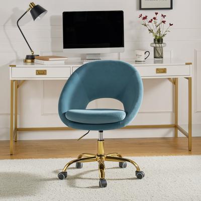 HULALA HOME Ramona Modern Velvet Height Adjustable 360 Swivel Task Chair with Metal Base