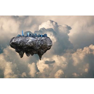 Fototapete PAPERMOON "Futuristische schwimmende Stadt", bunt, B:2,5m L:1,86m, Vlies, Tapeten
