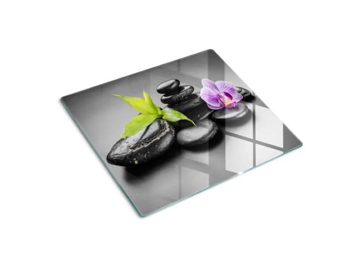 Glasschneidebrett 60x52 cm Dünn Glasplatte Dekorativ Gehärtetes Glas für die Küche Plastikfrei Antibakteriell Lebensmittelecht Rutschfest Silikonfüße Hitzebeständig - Zen-Steine