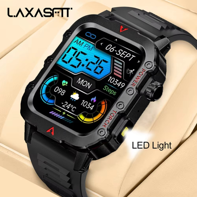 Rare Purchases LED Flashlight Men's Smart Watch Health Monitoring Outdoor Sports Wristwatch black