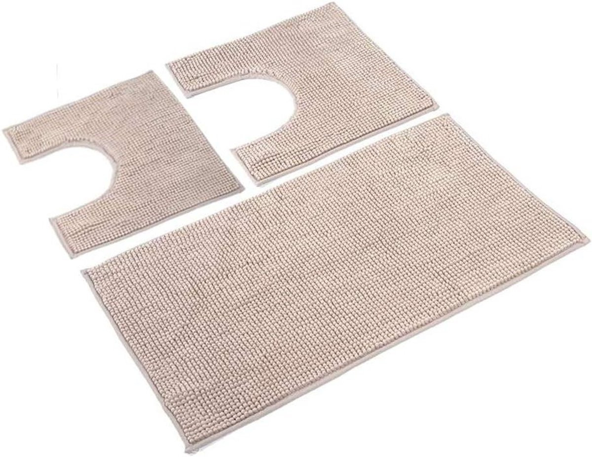 3-delige beige badkamertapijtenset met zeer absorberende badmatten