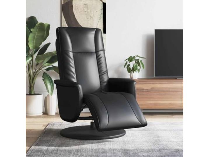 Relaxsessel mit Fußteil Kunstleder Schwarz 360 Grad Drehbar Manuelle Manuelle Liegefunktion, 360 Grad drehbar, Sperrholz und Metallrahmen, pflegeleichtes Kunstleder, 110 kg Belastbarkeit