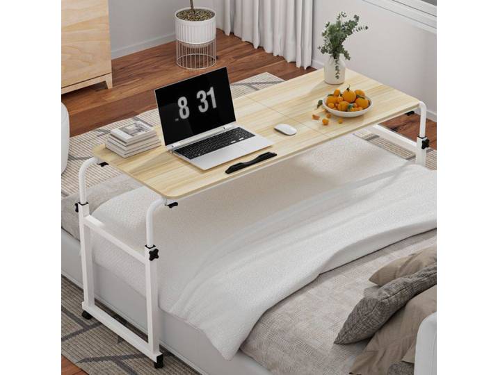 Table de lit réglable 120x40cm Roulettes hauteur & plateau inclinable Bureau multifonction pour étude travail ordinateur lit
