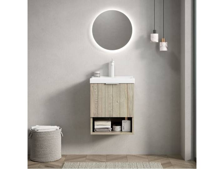 Meuble sous vasque suspendu 42 cm blanc – vasque céramique 2 portes