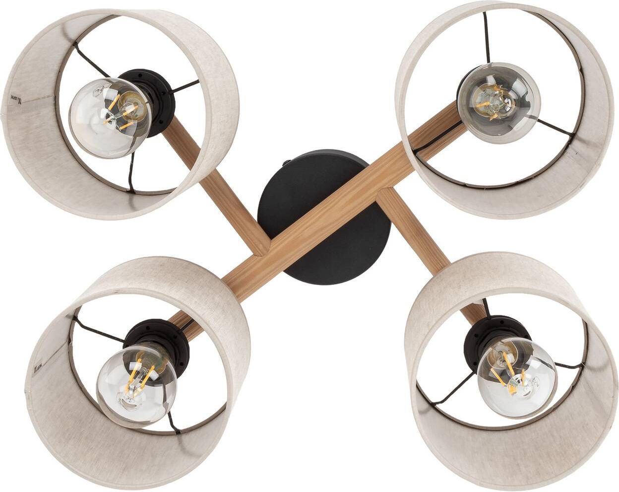 Deckenlampe Deva, vierflammig, Textil Deva TK Lighting, dimmbar, Holz hell, für Wohn- / Esszimmer, Holz, Skandinavisch