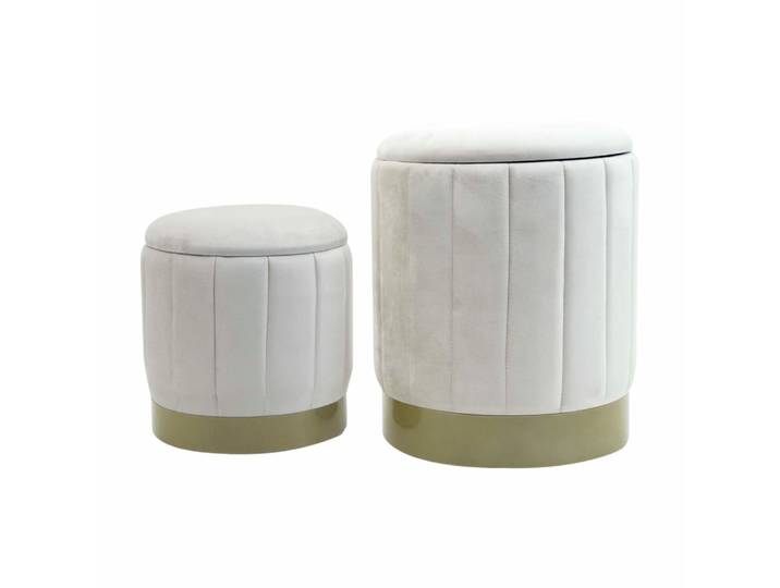 Ensemble de 2 poufs de rangement en tissu effet velours blanc