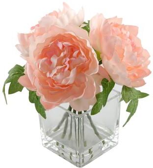 Flora Bunda "9"" Tall Silk Peony Arrangement in Glass Pot,Pink - ONE-SIZE"
