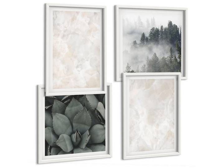 Tulup Bilder SET 4er Set - 50x50 cm & 40x60 cm Weißer Rahmen - Steinpastellmarmor, Kunststoff, Rechteckig, 50x50 cm, Fotografie, Bilder & Rahmen, Bilder