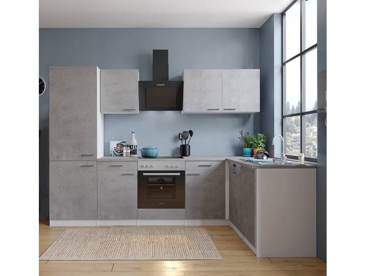 Eck-Küchenzeile Malia II 280cm Grau/Beton Dekor