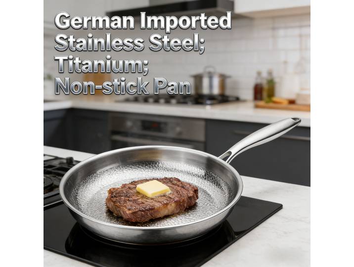 Poêle à frire allemande en acier inoxydable infusé de titane de 26/28/30 cm – Poêle à steak saine antiadhésive sans revêtement