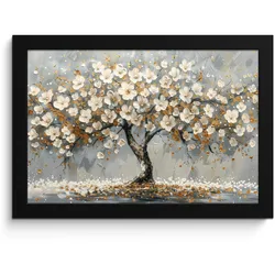 POSTER MIT RAHMEN Baum - Blumen - Weiß - Natur - Kunst 30x20 cm