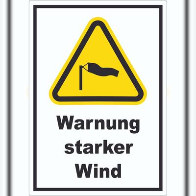 HB-Druck Aufkleber Warnung starker Wind A8 (52x74mm)