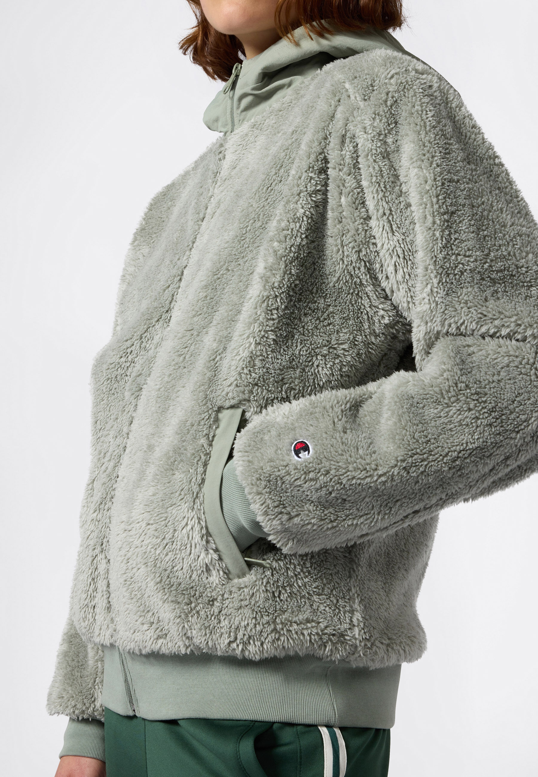 Fleecejacke CHAMPION "Polar Full Zip Hoodie", Damen, Gr. XS, grau (ecg, ecg), Obermaterial: 60% Polyester, 40% Baumwolle, Jacken Fleecejacke, 1-teiliges Design, aus Polyester und Baumwolle, leichtes Gewicht ecg, ecg XS