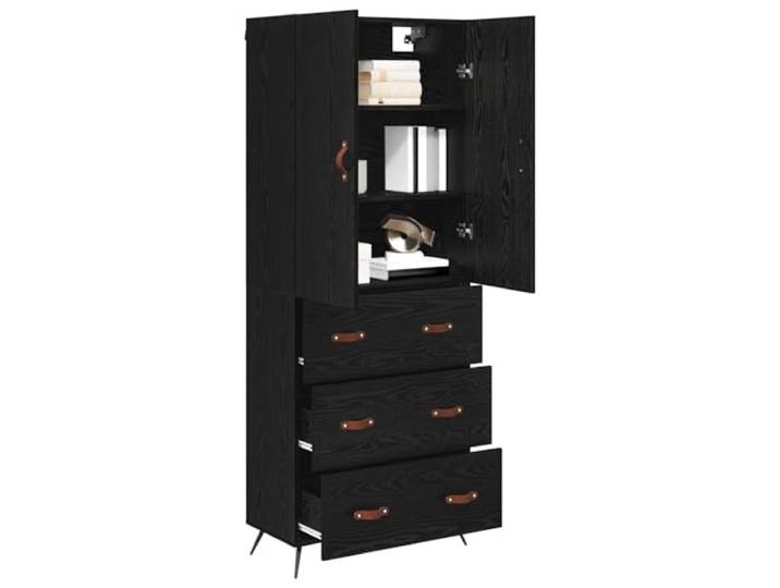 KTHLBRH Sideboard Eiche schwarz 69,5 x 34 x 180 cm Holz mehrschichtig Wandmontage, mit Schublade und Tür, großer Stauraum, moderner Stil