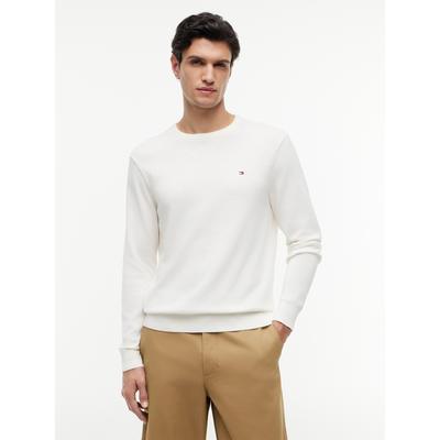 Rundhalspullover TOMMY HILFIGER "ESSENTIAL COTTON", Herren, Gr. S, weiß (ivory petal), Strick, Obermaterial: 100% Baumwolle, regular fit, Rundhals, Rippbündchen, Pullover Rundhalspullover, Crewneck Regular Fit Premium Mode