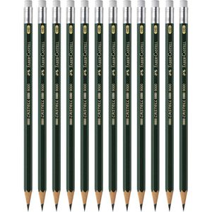 Faber-Castell Bleistift 9000, Härte HB, mit Radiergummi, 12 Stück