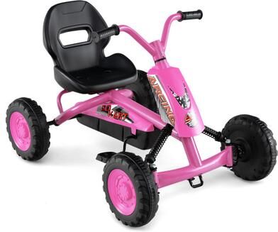 Costway Go Kart for Kids 4 Wheel with Steering Handlebars and Adjustable Seat-Pink