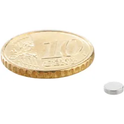 100 Scheibenmagnet, 4 mm, 1,0 mm, N45, 100 Stück, Neodym, silber